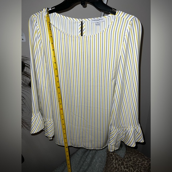 Carolina Belle white yellow and navy pin striped ladies blouse - Picture 1 of 4